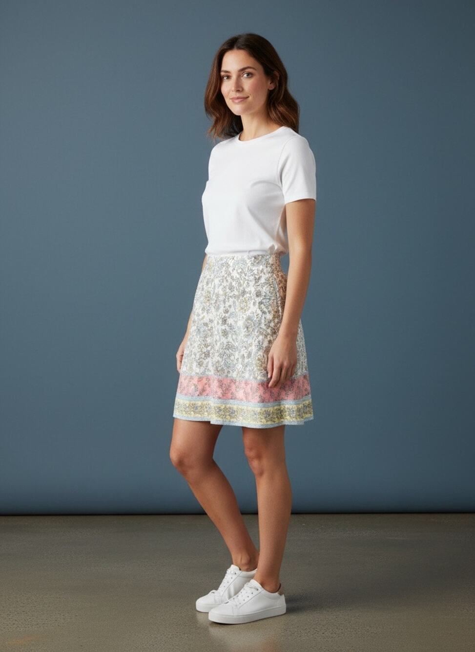 LOFT Linen Blend Floral Print Mini Skirt Above The Knee Pastel Boho Summer - XS